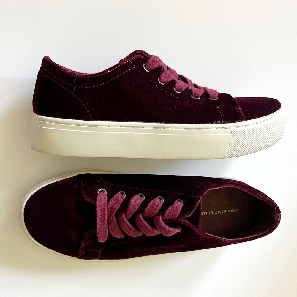 Zara Burgundy Velvet Sneakers Size 6